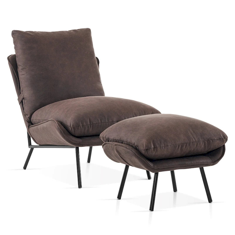 Fauteuil d'appoint avec pouf, tissu Leathaire LW951