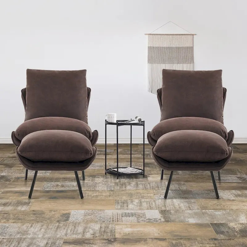 Fauteuil d'appoint avec pouf, tissu Leathaire LW951
