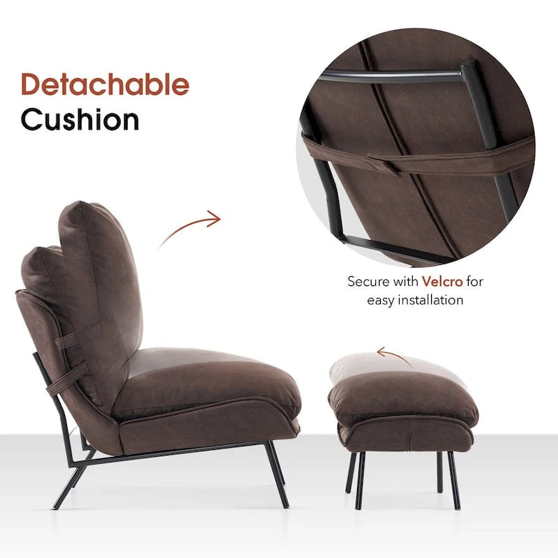 Fauteuil d'appoint avec pouf, tissu Leathaire LW951