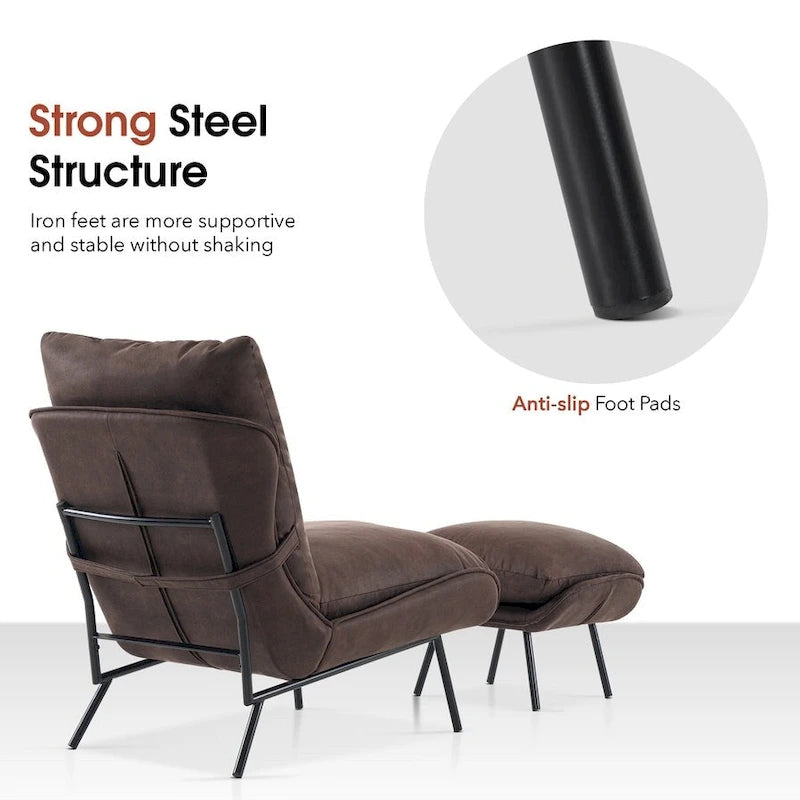 Fauteuil d'appoint avec pouf, tissu Leathaire LW951