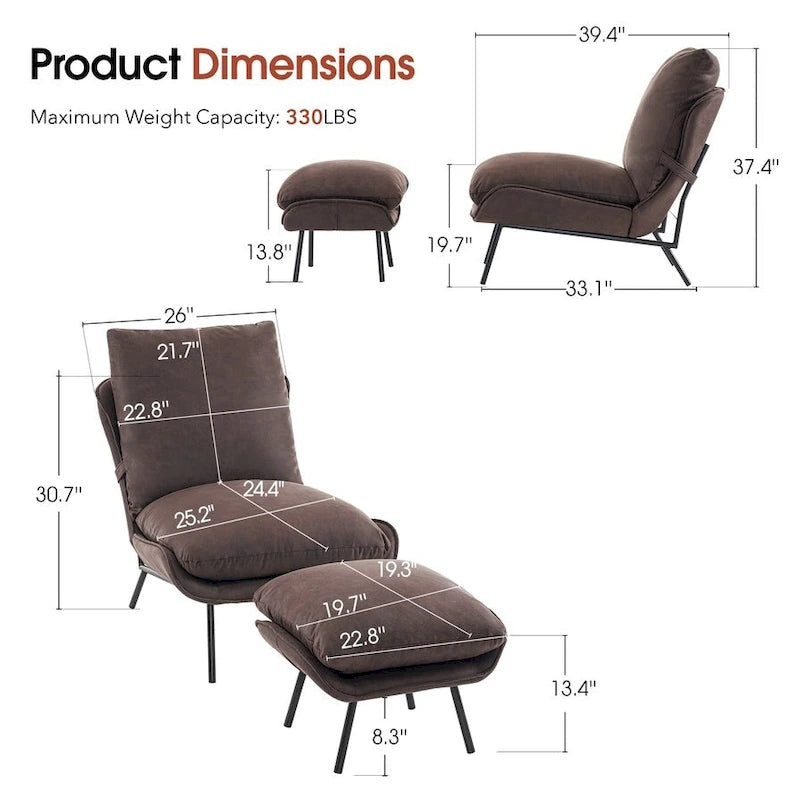 Fauteuil d'appoint avec pouf, tissu Leathaire LW951