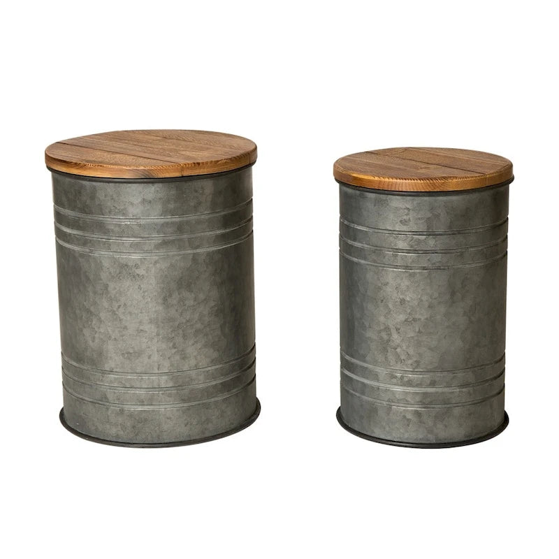 Lot de 2 poufs de rangement de bout de canapé de style fermette 19H