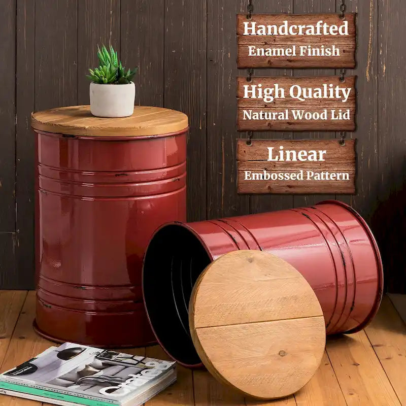 Lot de 2 poufs de rangement de bout de canapé de style fermette 19H