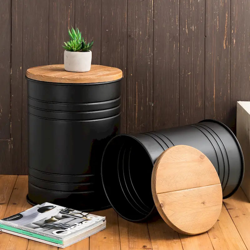 Lot de 2 poufs de rangement de bout de canapé de style fermette 19H