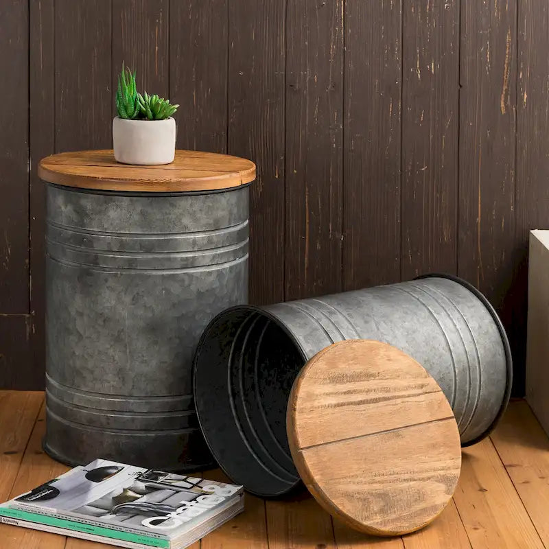 Lot de 2 poufs de rangement de bout de canapé de style fermette 19H