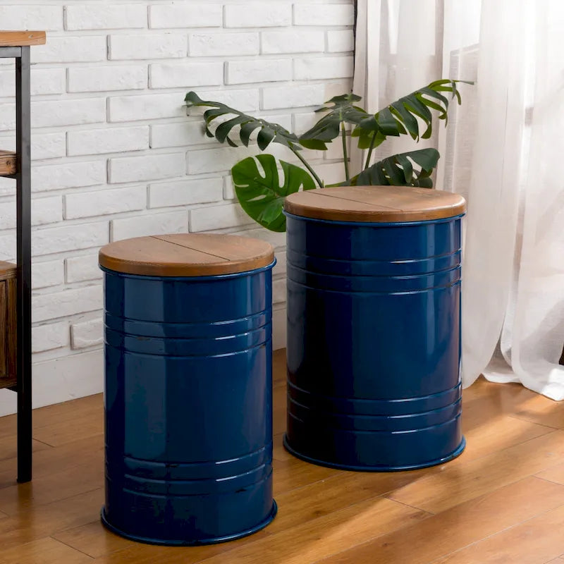 Lot de 2 poufs de rangement de bout de canapé de style fermette 19H