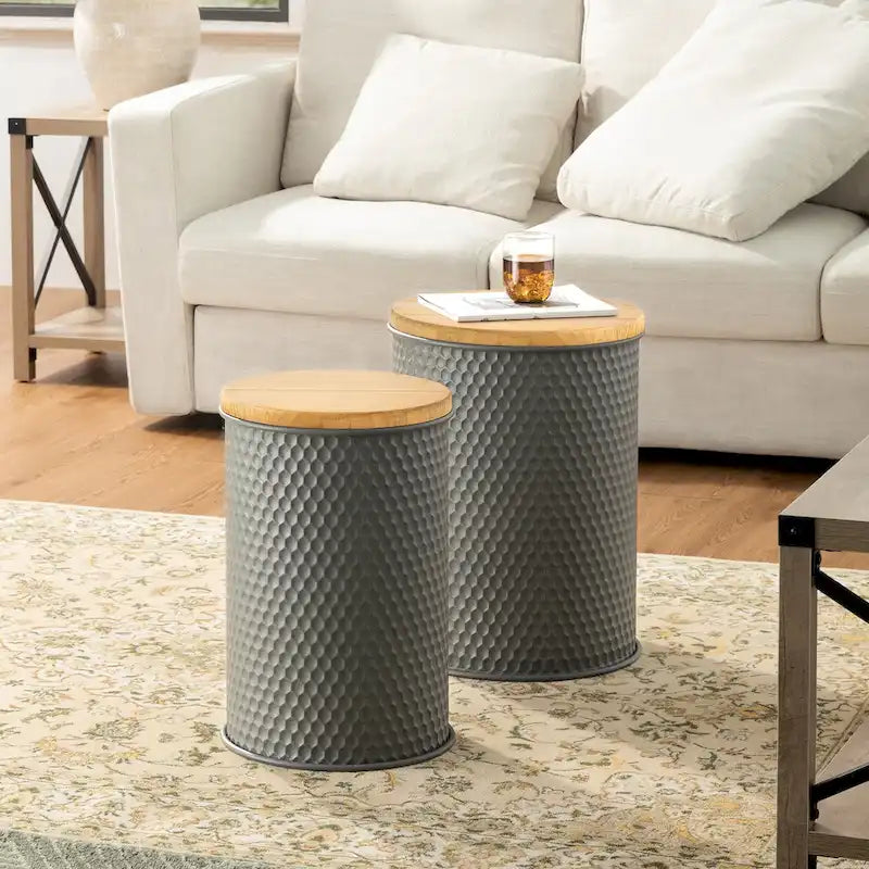 Lot de 2 poufs de rangement de bout de canapé de style fermette 19H