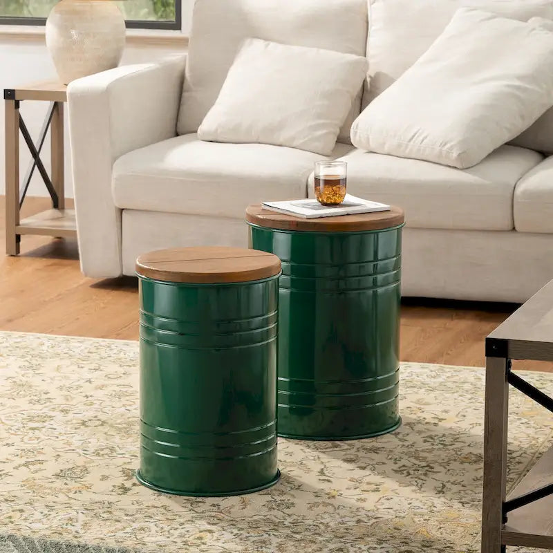 Lot de 2 poufs de rangement de bout de canapé de style fermette 19H