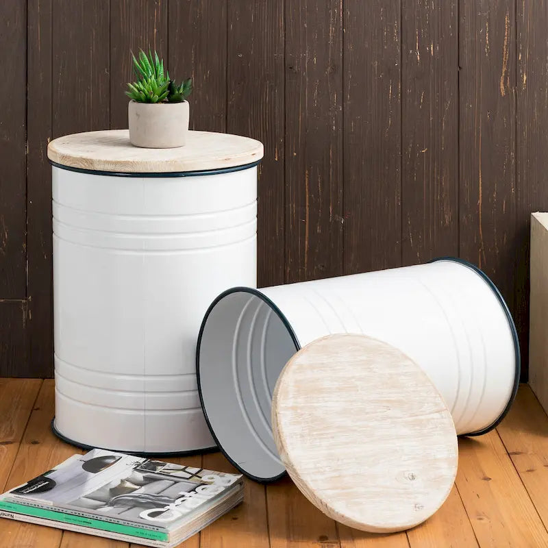 Lot de 2 poufs de rangement de bout de canapé de style fermette 19H