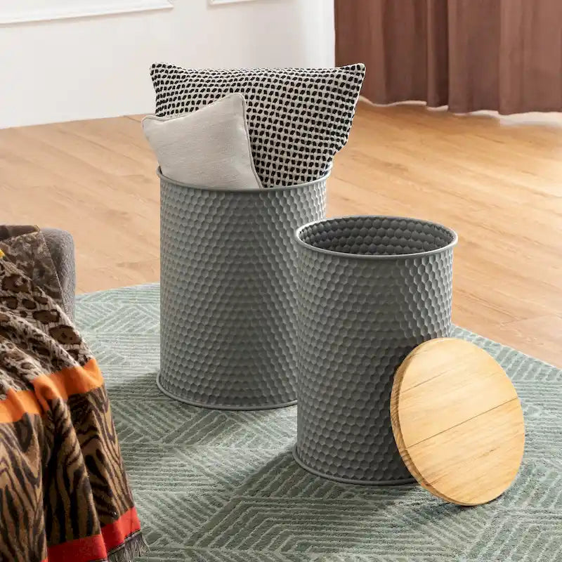 Lot de 2 poufs de rangement de bout de canapé de style fermette 19H