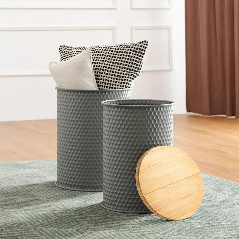 Lot de 2 poufs de rangement de bout de canapé de style fermette 19H