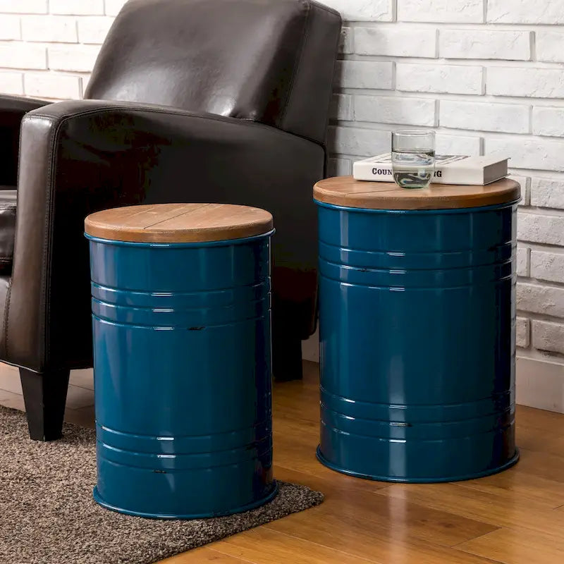 Lot de 2 poufs de rangement de bout de canapé de style fermette 19H