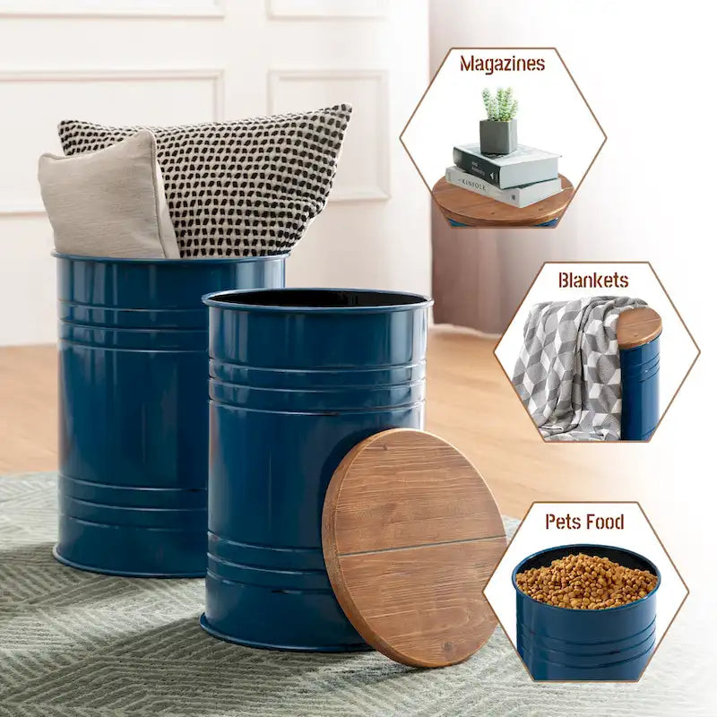 Lot de 2 poufs de rangement de bout de canapé de style fermette 19H