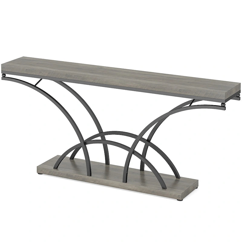Table console de 180 cm de long pour entrée, table de canapé dorée avec plateau en faux marbre blanc