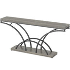 Table console de 180 cm de long pour entrée, table de canapé dorée avec plateau en faux marbre blanc