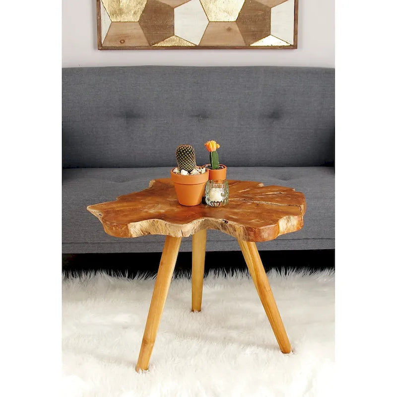 Table d'appoint fait main en bois de teck à bord vif avec pieds tripodes - Marron - 25L x 27P x 20H