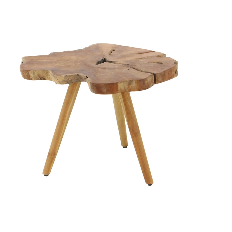 Table d'appoint fait main en bois de teck à bord vif avec pieds tripodes - Marron - 25L x 27P x 20H