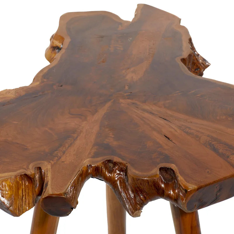 Table d'appoint fait main en bois de teck à bord vif avec pieds tripodes - Marron - 25L x 27P x 20H