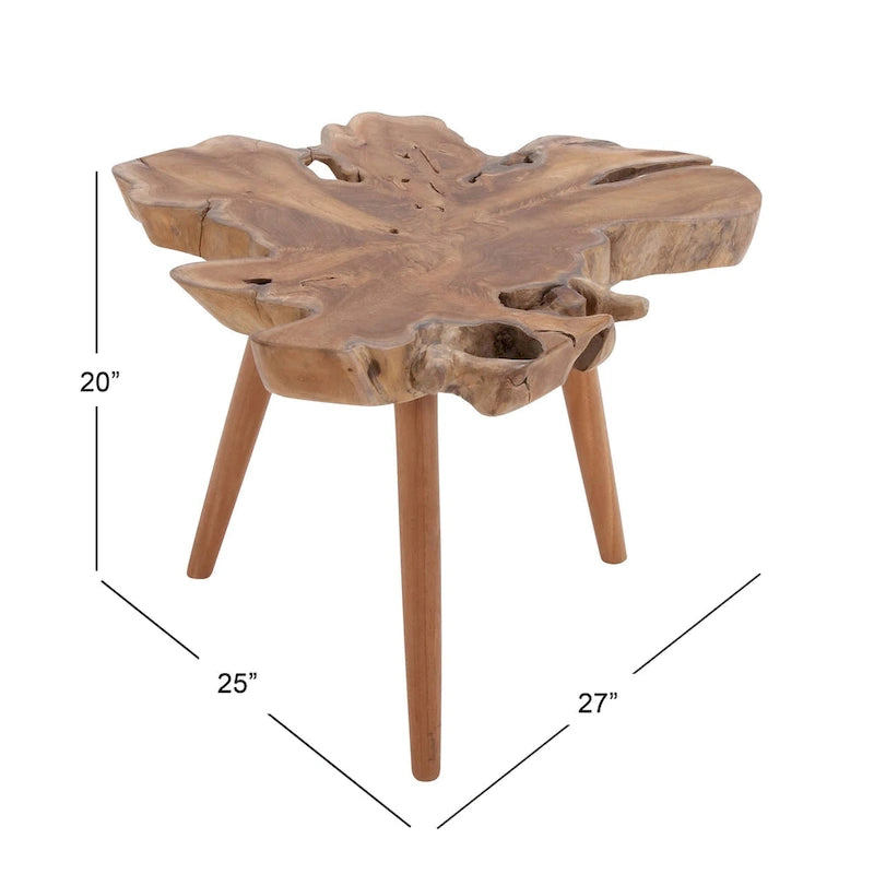 Table d'appoint fait main en bois de teck à bord vif avec pieds tripodes - Marron - 25L x 27P x 20H