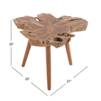 Table d'appoint fait main en bois de teck à bord vif avec pieds tripodes - Marron - 25L x 27P x 20H