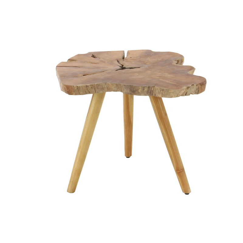 Table d'appoint fait main en bois de teck à bord vif avec pieds tripodes - Marron - 25L x 27P x 20H