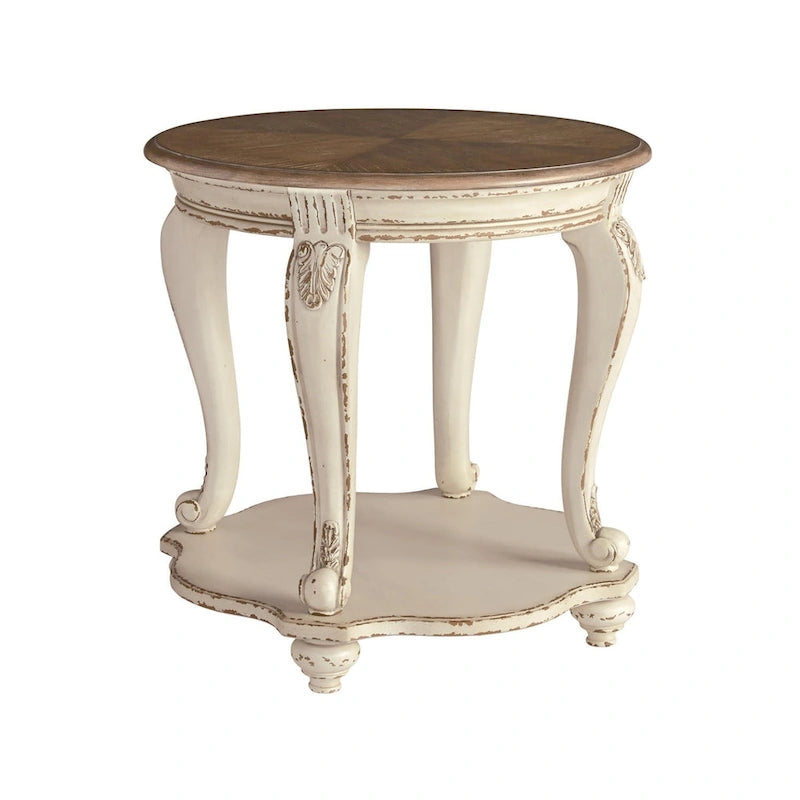 Table d'appoint ronde - Blanc/Brun - 26 L x 26 P x 25,88 H