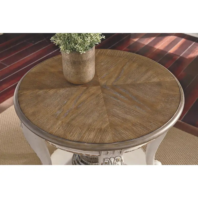 Table d'appoint ronde - Blanc/Brun - 26 L x 26 P x 25,88 H