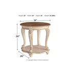 Table d'appoint ronde - Blanc/Brun - 26 L x 26 P x 25,88 H