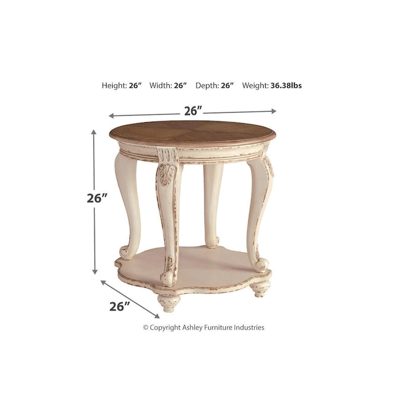 Table d'appoint ronde - Blanc/Brun - 26 L x 26 P x 25,88 H
