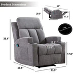 Fauteuil de relaxation manuel avec fonction massage et chauffage, 2 porte-gobelets, en tissu respirant