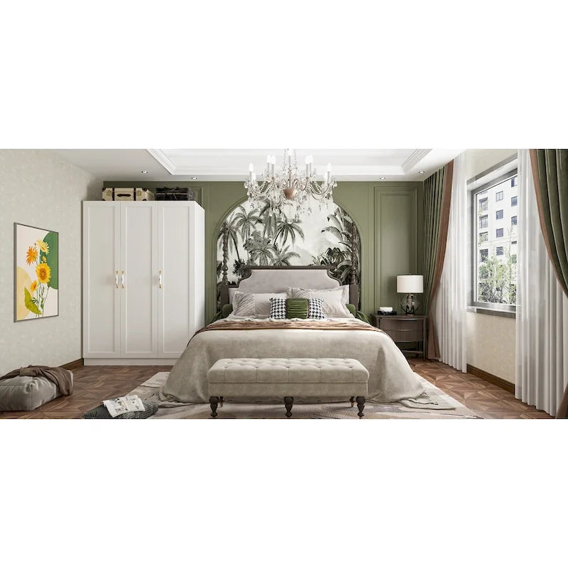 Armoire de 47,2 W avec trois portes, deux tringles à vêtements, poignée florale dorée