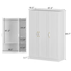 Armoire de 47,2 W avec trois portes, deux tringles à vêtements, poignée florale dorée