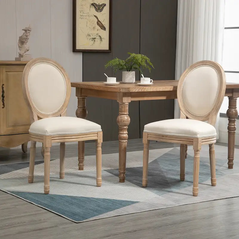 Ensemble de 2 chaises de salle à manger capitonnées de style français, chaises d'appoint sans accoudoirs avec revêtement aspect lin