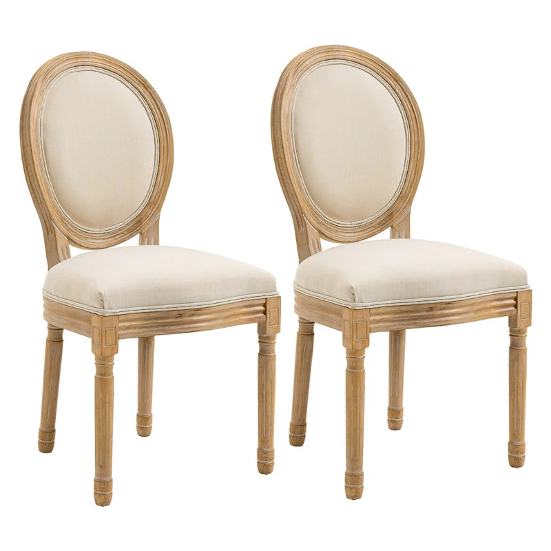 Ensemble de 2 chaises de salle à manger capitonnées de style français, chaises d'appoint sans accoudoirs avec revêtement aspect lin
