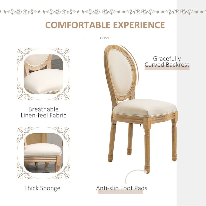 Ensemble de 2 chaises de salle à manger capitonnées de style français, chaises d'appoint sans accoudoirs avec revêtement aspect lin