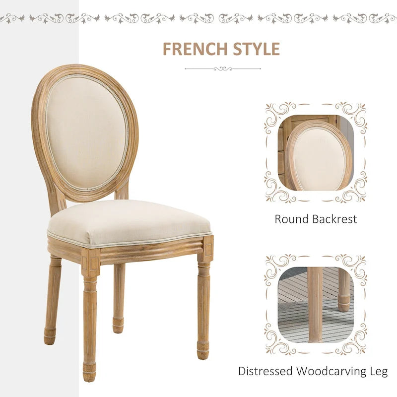 Ensemble de 2 chaises de salle à manger capitonnées de style français, chaises d'appoint sans accoudoirs avec revêtement aspect lin