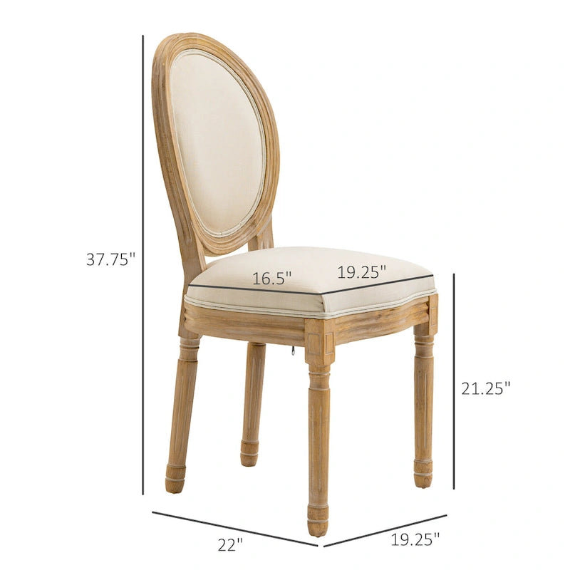 Ensemble de 2 chaises de salle à manger capitonnées de style français, chaises d'appoint sans accoudoirs avec revêtement aspect lin