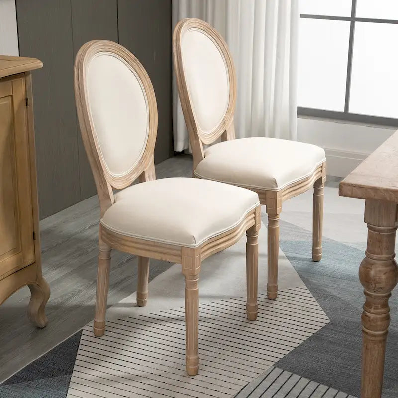 Ensemble de 2 chaises de salle à manger capitonnées de style français, chaises d'appoint sans accoudoirs avec revêtement aspect lin