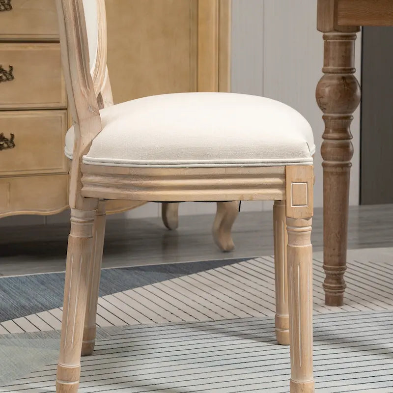 Ensemble de 2 chaises de salle à manger capitonnées de style français, chaises d'appoint sans accoudoirs avec revêtement aspect lin