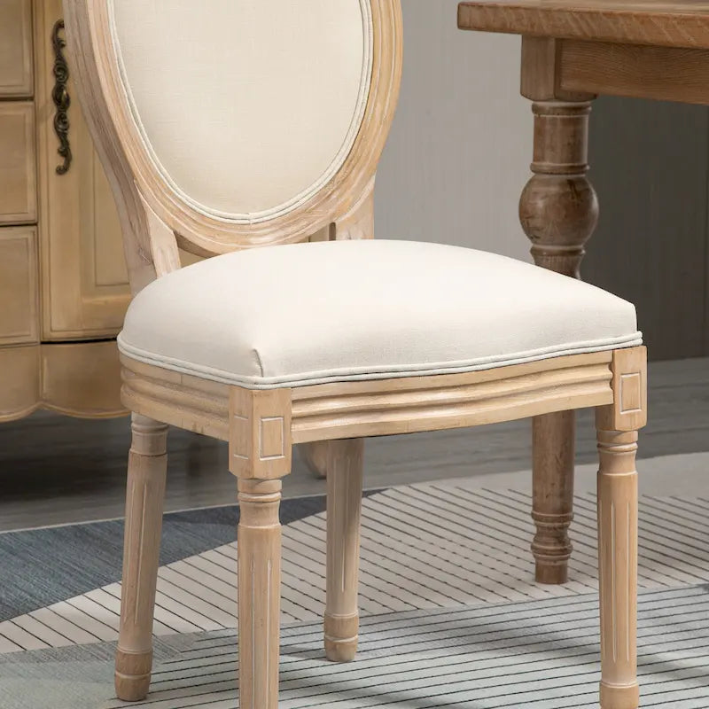 Ensemble de 2 chaises de salle à manger capitonnées de style français, chaises d'appoint sans accoudoirs avec revêtement aspect lin