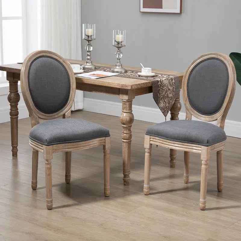 Ensemble de 2 chaises de salle à manger capitonnées de style français, chaises d'appoint sans accoudoirs avec revêtement aspect lin