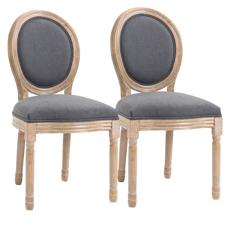 Ensemble de 2 chaises de salle à manger capitonnées de style français, chaises d'appoint sans accoudoirs avec revêtement aspect lin