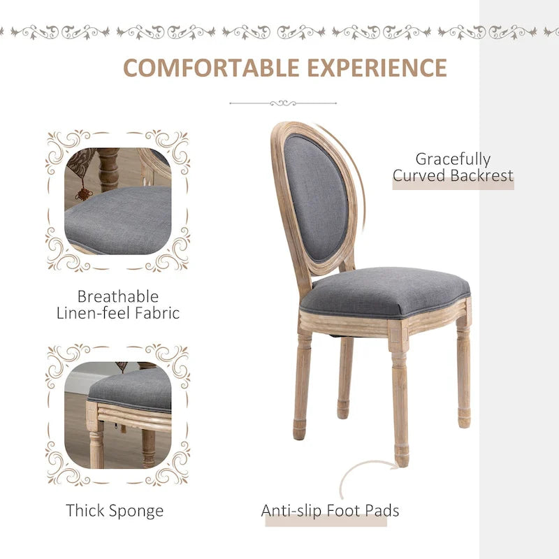 Ensemble de 2 chaises de salle à manger capitonnées de style français, chaises d'appoint sans accoudoirs avec revêtement aspect lin