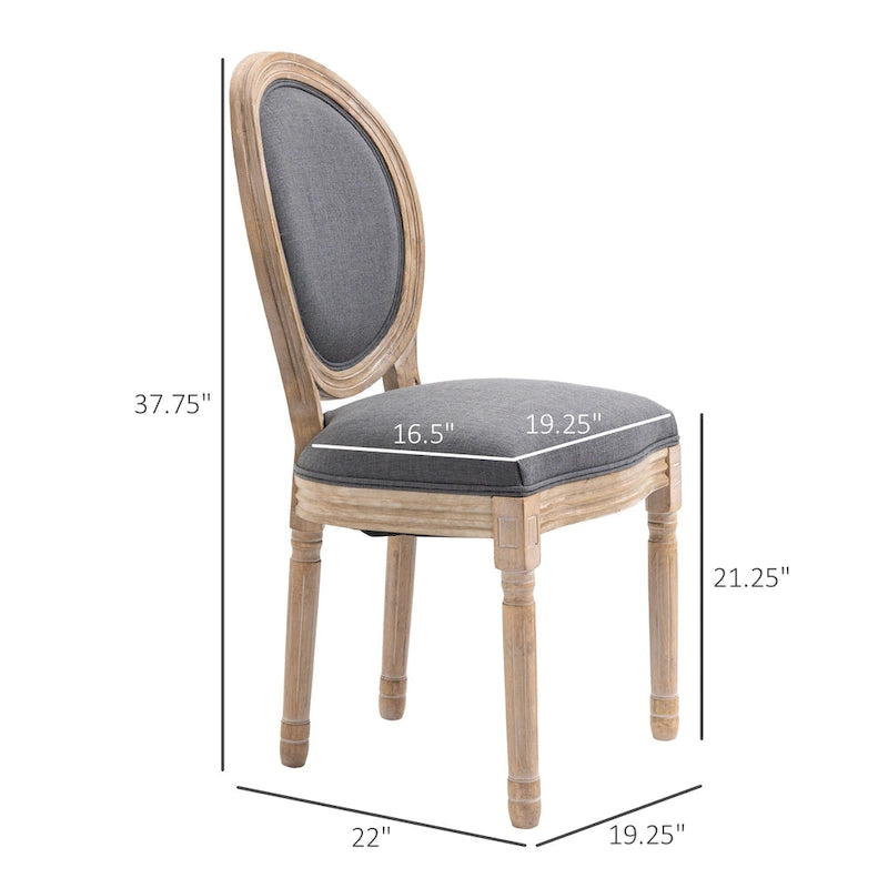 Ensemble de 2 chaises de salle à manger capitonnées de style français, chaises d'appoint sans accoudoirs avec revêtement aspect lin