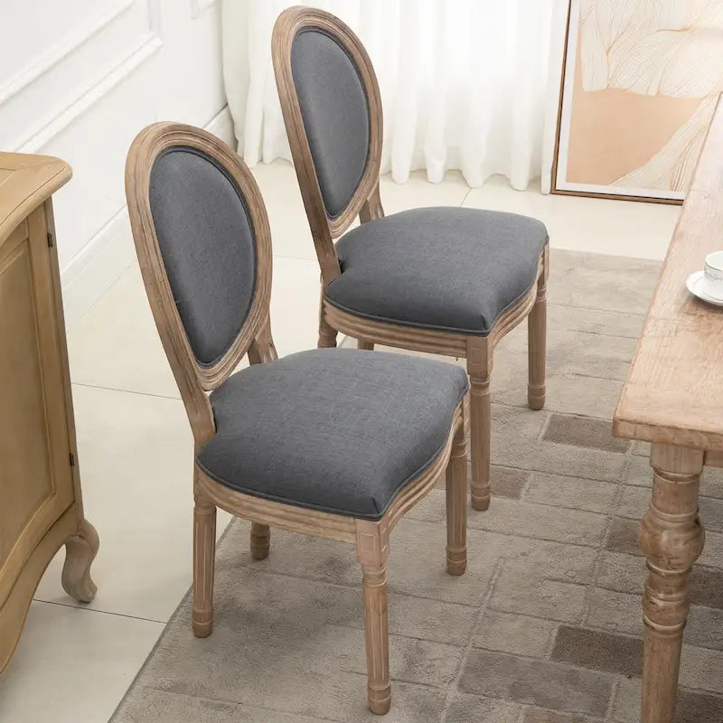 Ensemble de 2 chaises de salle à manger capitonnées de style français, chaises d'appoint sans accoudoirs avec revêtement aspect lin