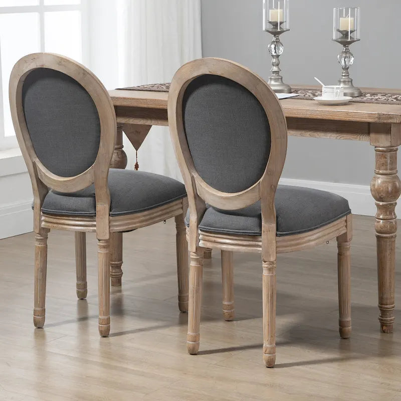 Ensemble de 2 chaises de salle à manger capitonnées de style français, chaises d'appoint sans accoudoirs avec revêtement aspect lin