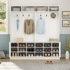 Grand meuble d'entrée avec porte-manteaux, banc à chaussures et rangement inférieur
