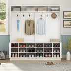 Grand meuble d'entrée avec porte-manteaux, banc à chaussures et rangement inférieur