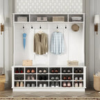 Grand meuble d'entrée avec porte-manteaux, banc à chaussures et rangement inférieur