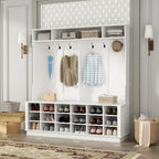 Grand meuble d'entrée avec porte-manteaux, banc à chaussures et rangement inférieur